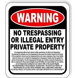 WARNING NO TRESPASSING OR ILLEGAL ENTRY without land owners permission Aluminum Composite Sign, 8.5"x10" - Private Property Metal Outdoor Protection for Home, Business, Dock, and Fishing Areas