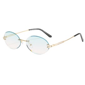 OSAGAMA Mode Sonnenbrille Kleine Ovale Randlose Brille für Damen Herren (Hellgrün)