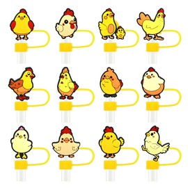 12PCS Chicken Straw Cover Caps for Tumblers, Funny PVC Silicone 10mm Dringking Straws Toppers Protector Dust-Proof Reusable Bulk, BPA Free, Eco-Friendly fit for Party Gifts