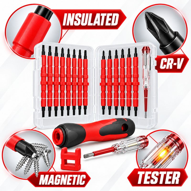 31-in-1 Insulated Screwdriver Kit – Interchangeable Bits with Magnetizer/Demagnetizer and