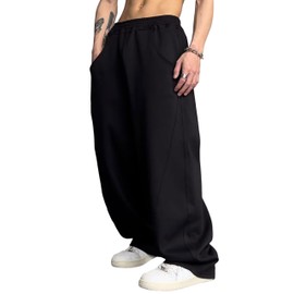 FCOOLYEET Mens Baggy Sweatpants Y2k Track Pants Drawstring Yoga Gym Workout Pants Wide Leg Long Pants Streetwear Black