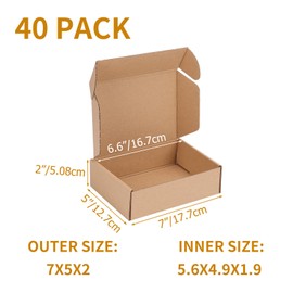 PHAREGE 7x5x2 inch Shipping Boxes Bulk 40 Pack Brown, Tab Lock Tuck Top Mailer Boxes for Packaging Small Business, Small Cardboard Gift Boxes for Wrapping Mailing Present