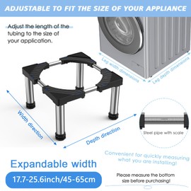 Mini Fridge Stand with 4 Strong Feet Washing Machine Stand Base 9.8"-11" Height Adjustable Universal Stand Base for Portable Refrigerator Dryer Stand Laundry Pedestal for 17.7"-25.6" Appliance, Black