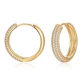FRUMOS 14K Gold Plated 925 Sterling Silver Posts Cubic Zirconia Hoop Earrings for Women CZ Gold Huggie Hoops Earrings (23MM Yellow Gold)