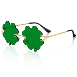 YunSchauen Sunglasses Women's Green, Four Leaf Clover Glasses Metal Frame Party Glasses Men Children, Green