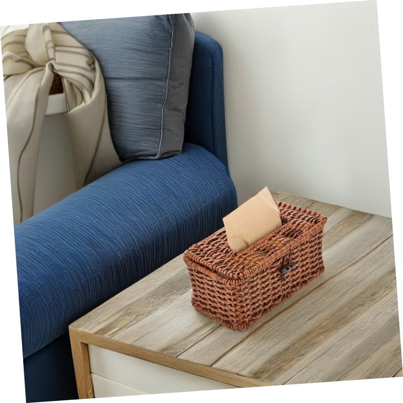 GLEAVI Handwoven Plastic Tissue Box Cover Rectangular Fake Rattan Tissue