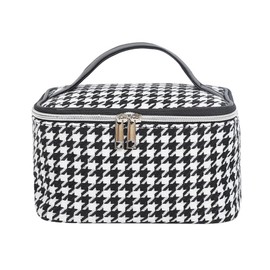 Travel Makeup Bag for Women Portable Zipper Cosmetic Pouch Toiletry Bag Organizer Waterproof Make Up Bags for Purse,Black and White Houndstooth