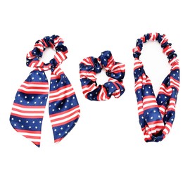 Patriotic Hair Tie 4th of July Hair Band Ponytail Holder American Flag Hair Accessories for Women Girl Hair Scrunchies 7pcs Red White Blue Hair Ties TSFQ05 (3pcs Style B)