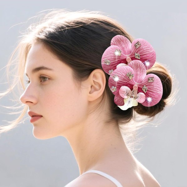 Bethynas 2pcs Flower Hair Clips with Sparkle Rhinestone Boho Butterfly