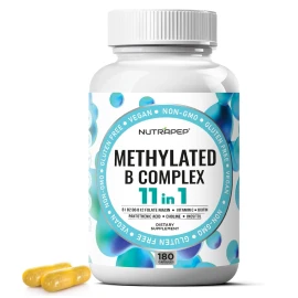 Methylated B-Complex Vitamins - Complete Methyl B Complex Multivitamin with Bioactive B9 5-MTHF B6 B12 - Vegan Gluten Free Sugar Free, 180 Count
