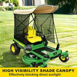 FUYEAR Zero Turn Lawn Mower Canopy with Removable High-Visibility UV Sunshade Curtain, Heavy Duty Beige Sun Shade & Rainproof Cover, 67 Inch Adjustable Nylon Strap Aluminum Alloy Bracket-with Curtain