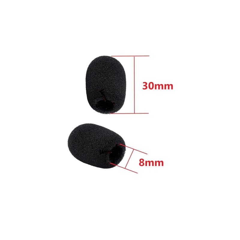 Windshield Headphone Replacement Microphone Sponge, Black, 30x8mm, Set of 10