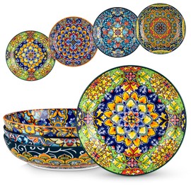 vancasso Pasta Bowls, 42 oz Ceramic Salad Bowls of 4,Large Corlorful Serving Bowls for Kitchen, Dishwasher & Microwave Safe Soup Bowls, Pasta Plates