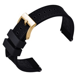 PTFULUOS Premium Upgrades Soft Hybrid (Fkm/Fpm Rubber and Sailcloth) Watch Bands for Men,20mm 22mm Waterproof Quick Release Replacement Watch Straps,Silver/Black/Gold/Rose Gold Brushed Buckle (20mm, Black Black+Gold Buckle)