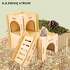 Natural Wood Hamster Cage Accessories, Maze Cabin with Fun Slide
