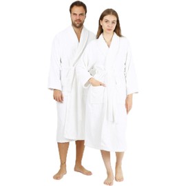 HALLEY Luxury Bathrobe for Women & Men, Shawl Collar Spa Bath Robes Terry Cotton Ultra Soft Shower Robe with Pockets - White