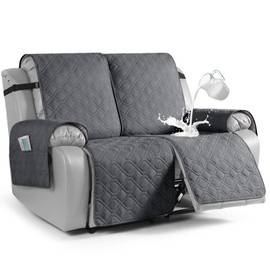 VANSOFY Waterproof Loveseat Recliner Cover, Sofa Covers 1-Piece Washable Reclining Sofa Cover Non-Slip Furniture Protector with Elastic Straps Pocket for Dogs, Pets(Dark Gray,2 Seater)