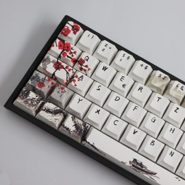 JSJT Keycaps 60% Plum Keycaps PBT Dye Sublimation Cherry Shape German Keycaps 80 Keys Compatible with 61/64/68 ANSI/ISO Layout Cherry MX Switch Mechanical Keyboards