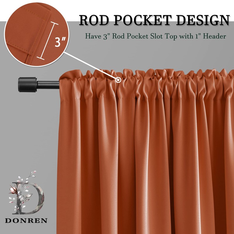 DONREN Burnt Orange Short Curtains for Kitchen 2 Panels Home