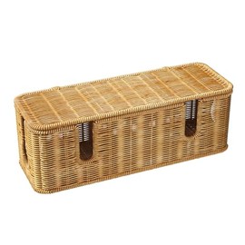 Luseba Cable Management Box,1 Pack Handwoven Synthetic Rattan Cable Organizer Box with Lid,2 Open Slots Cord Hider Organizer Box Power Strips & Cords-13.7" L*6.2" W(Light Brown)