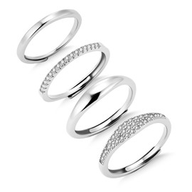 ALEXCRAFT Women's Gold Silver Rings Set with Zirconia 14K Gold-Plated Ring for Women Girlfriend Mum 3 Pieces