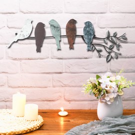 Ferraycle Metal Bird Wall Art Birds on the Branch Wall Decor Leaves with Birds Metal Sculpture Bird Silhouette Metal Ornament Branch Wall Hanging Sign for Balcony Garden Home Decor (Vivid Colors)