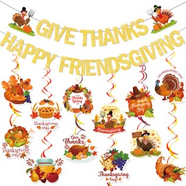 Give Thanks Banner Happy Friendsgiving Banner Friendsgiving Party Decorations Friendsgiving Decorations Thanksgiving Party Decorations Thanksgiving Decorations Glitter Gold