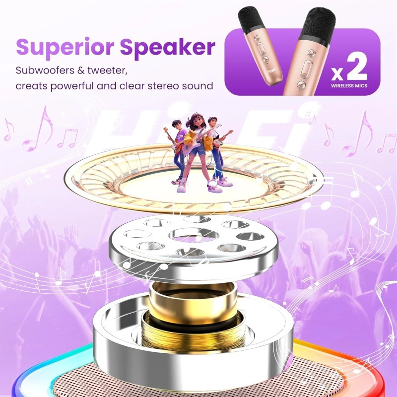 Peski Karaoke Machine for Kids Adults, Portable Bluetooth Mini Karaoke
