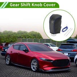 HOPESPANNER Gear Shift Knob Cover for Mazda 3 2014-2018 Non-Slip Black Carbon Fibre Blue Faux Leather 1 Piece Gear Knob Protector