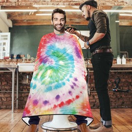 visesunny Barber Cape Rainbow Tie Dye Pattern Polyester Hair Cutting Salon Cape Apron Anti-Static Haircut Water-Resistant Shaving Cloth Beard Shaving Bib Hairdressing Cape