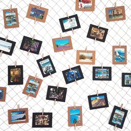 LeTOMA - Extra Large Photo Net 4 x 2 m XXL Made of 100% Cotton in Beige - Ideal for Hanging Many Photos - 100 Sturdy Wooden Pegs (5 cm Long), 20 Discreet White Special Hooks - 400 x 200 cm Decorative