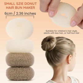 Teenitor Small Donut Hair Bun Maker Set - 2 Colors Small Size Hair Bun Maker, Hair Donuts for Buns Kids, 5 Elastic Bands, 20 Hair Pins, Donut Bun Makers for Kids, Bun Forms for Hair(Beige, Tan Brown)