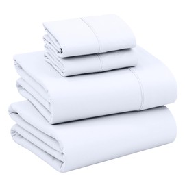 RUVANTI 100% Cotton Sheets - Crispy Cooling Percale Sheets for Queen Size Bed, Breathable & Durable Queen Sheet Set, 16 Inches Deep Pocket Bed Sheets, Briliant White, 4 Pieces