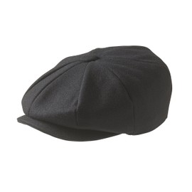 Peaky Blinders 8 Piece 'Newsboy' Style Flat Cap -Melton Wool Fabric , Black, X-Large (61cm)