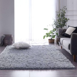 BRICHOEE Luxury Shag Area Rug, 3x5 Feet Grey Rectangle Plush Fuzzy Rugs, Non-Slip Shaggy Furry Carpets for Kids Room Bedroom