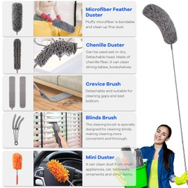 Microfibre Duster for high Ceilings, 100" Telescopic Extension Pole kit, Duster for Cleaning Fan Cobweb, Reusable Duster, Washable Lightweight Duster for Spider Web, Blinds, Furniture, Cars ﻿