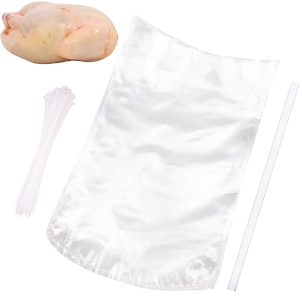 Morepack Poultry Shrink Bags,100 Pack 10x16 Inches Clear Poultry Heat Shrink Bags BPA Free Freezer Safe With 100 Zip Ties for Chickens,Rabbits