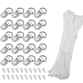 30M x 2mm Picture Hanging Cord, White Strong Nylon Picture Hanging Wire, Picture Frame Hanging String with 30 D-Ring Hooks and 40 Screws
