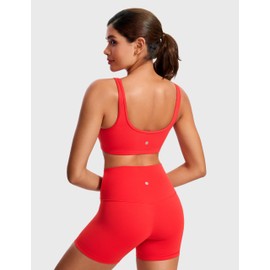 CRZ YOGA Butterluxe Mini Bra for Women - Scoop Neck Low Impact Wireless Sports Yoga Padded Workout Cami Deep Red Large
