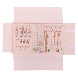 UnionPlus Velvet Travel Jewelry Case Roll Bag for Necklaces Brackets, Great Jewelry Organizer for Travel, Multi Jewelry Organizer, Pink