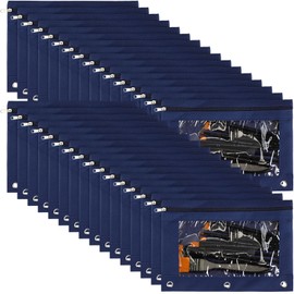 Marspark 30 Packs Pencil Pouch 3 Ring Binder Pen Pouch Cloth Pencil Pouches Zipper Pen Case Bag with Clear Window for School Office Writing Supplies Gifts(Navy Blue)