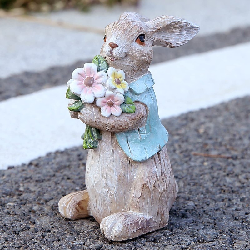 Hodao Easter Bunny Decorations Spring Home Decor Bunny Figurines(Spring Gray