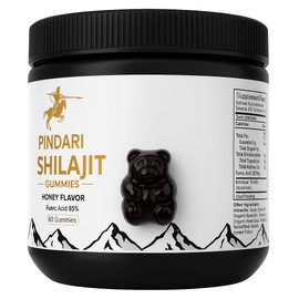 Pindari Shilajit Gummies Honey Flavor 60 Gummies | Fulvic Acid 85% | 800mg Himalayan Shilajit | Ashwagandha 200mg Great Taste and Flavor | 1 Month Supply | Individually Wrapped