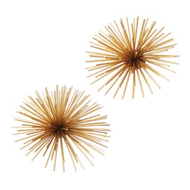A&B Home Metal Starburst Wall Art - Spike Decor Sphere Coffee Table Décor, Mid Century Modern Décor, Gold Sea Urchin Wall Décor for Living Room Bedroom, Set of 2