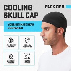 Cooling Skull Cap Helmet Liner | Sweat-Wicking Beanie for Hard Hats, Running, Cycling | MoistureWicking | 5-Pack (Blue) | PRIMERIVER