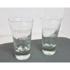 Case (12) Patron Tequila 2oz Shot Glasses, 3.5" tall with weighted bottom