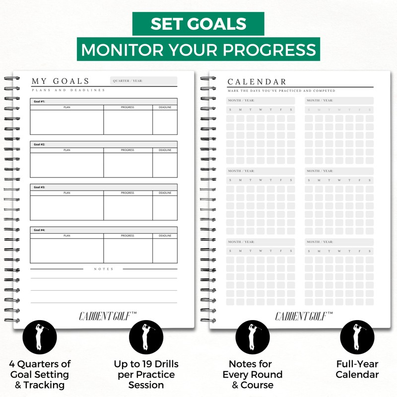 CADDENT GOLF Log Book - Wire-Bound Golf Notebook and Golf