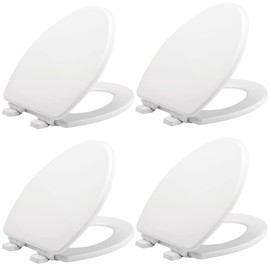 Mayfair Lannon Toilet Seat, Slow Close, Non Slip Heavy Duty Wood, Easy Install, Elongated, White, 4 Pack