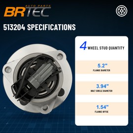 BRTEC 513204 [2 PCS] Front Wheel Hub and Bearing Assembly for Chevy Cobalt 2005-2010, for Saturn Ion 2003-07, for Pontiac G5 2007-10/2005-06 Pursuit 4 Lugs w/ABS Pair
