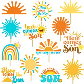 Here Comes The Son Centerpiece Sticks Here Comes The Son Baby Shower Decorations Sunshine Party Centerpieces for Table Retro Boho Table Toppers Rainbow Baby Shower Supplies